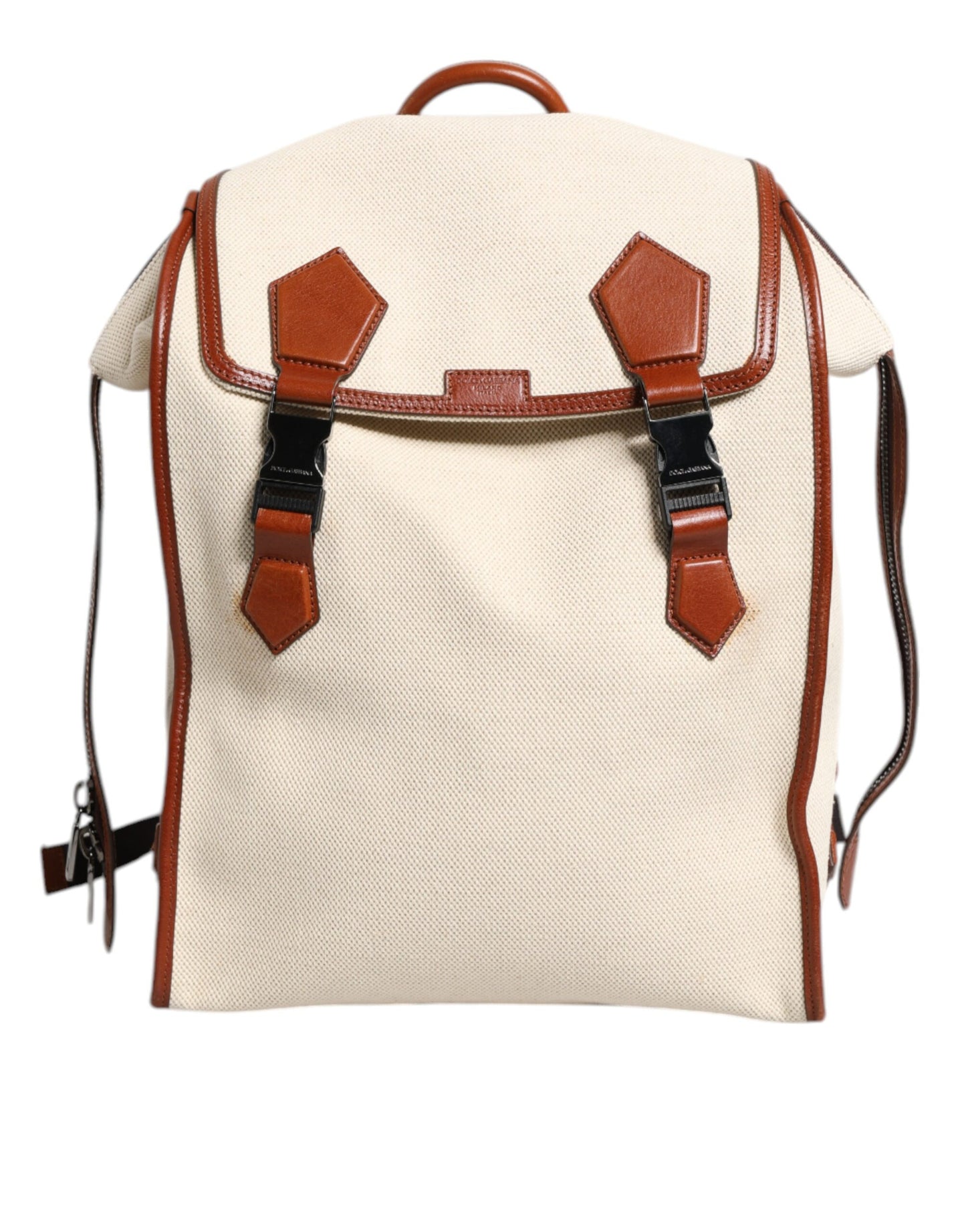 Dolce & Gabbana Beige Brown Canvas Leather Travel Back Pack Bag