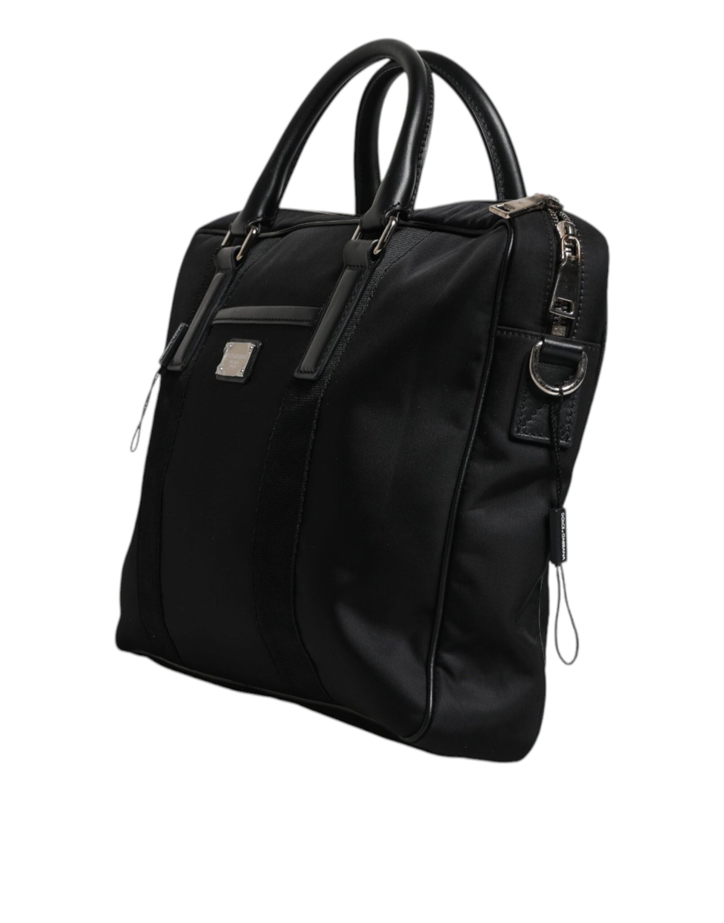 Dolce &amp; Gabbana – Schwarze Messenger-Tasche mit Logo-Schild und zwei Griffen