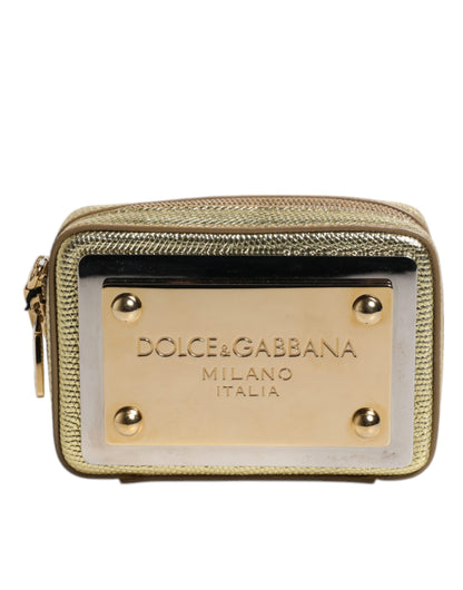 Dolce &amp; Gabbana – Clutch aus goldenem Leder mit Rundum-Reißverschluss und DG-Logo