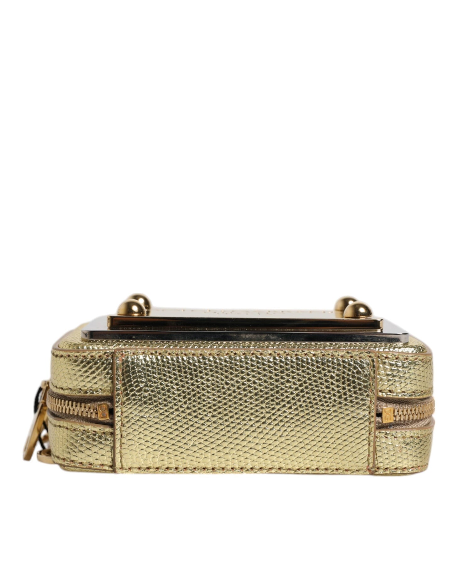 Dolce &amp; Gabbana – Clutch aus goldenem Leder mit Rundum-Reißverschluss und DG-Logo