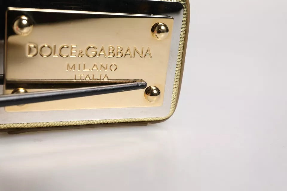 Dolce & Gabbana Gold Leather DG Logo Plaque Zip Around Clutch Bag