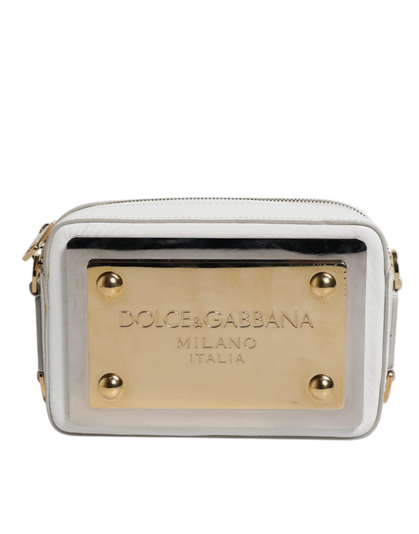 Dolce &amp; Gabbana – Umhängetasche aus weißem Leder mit Logo-Schild