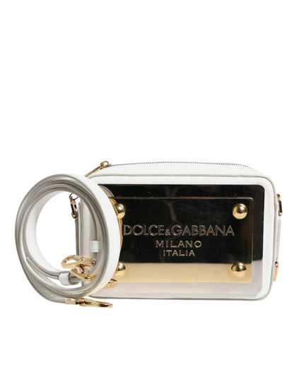 Dolce &amp; Gabbana – Umhängetasche aus weißem Leder mit Logo-Schild