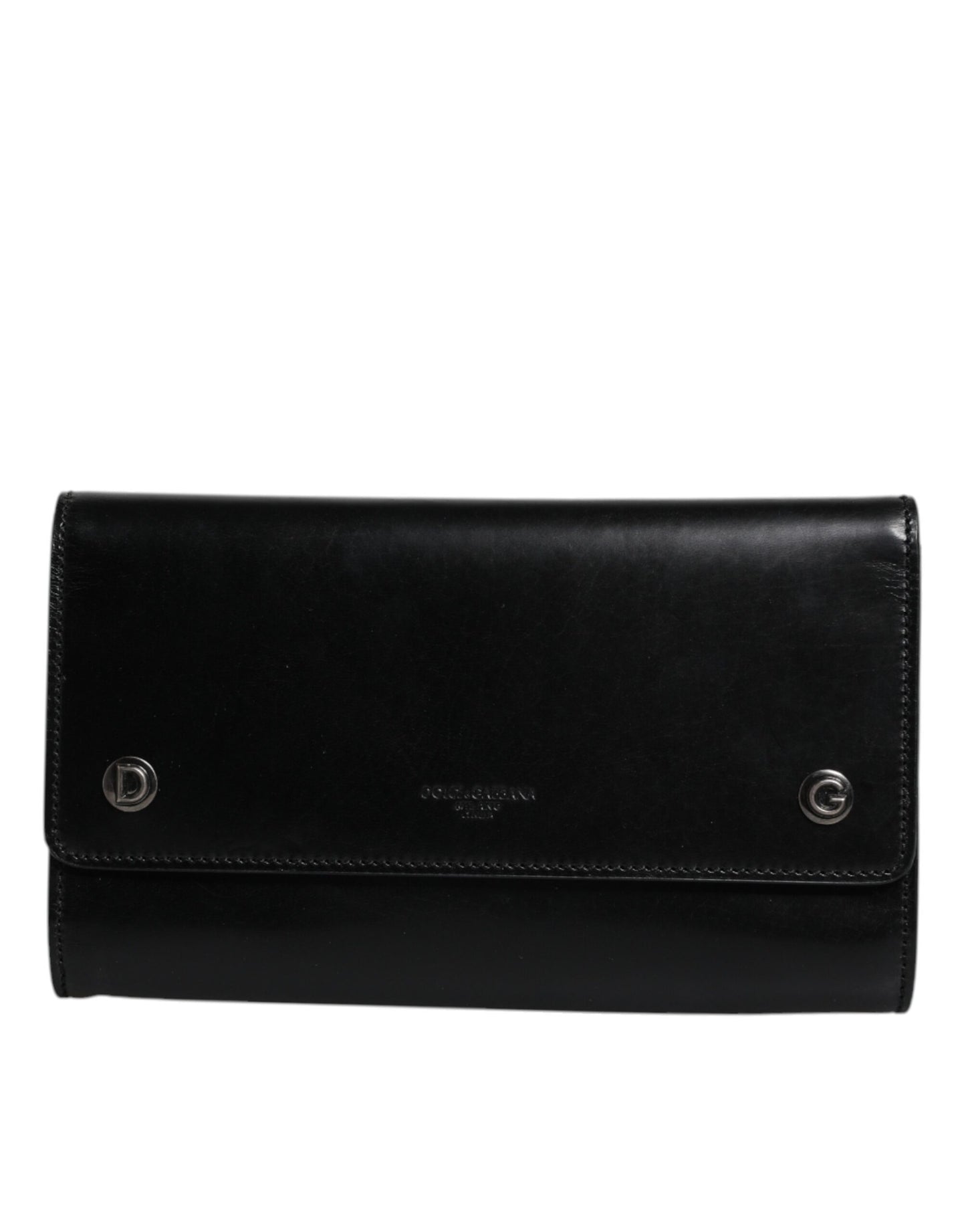 Dolce & Gabbana Black Leather Logo Embossed Crossbody Bag