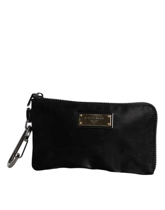 Dolce & Gabbana Black Nylon Logo Plaque Keyring Pouch Clutch Bag