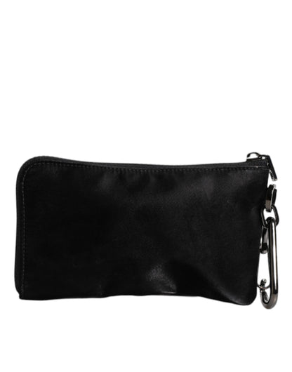 Dolce & Gabbana Black Nylon Logo Plaque Keyring Pouch Clutch Bag