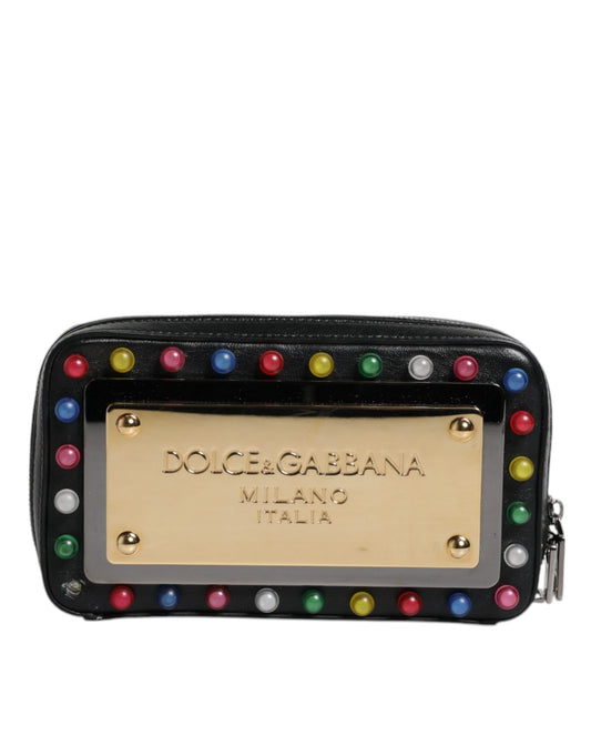 Dolce &amp; Gabbana – Clutch aus schwarzem Leder mit LED-Logo und Handgelenksriemen