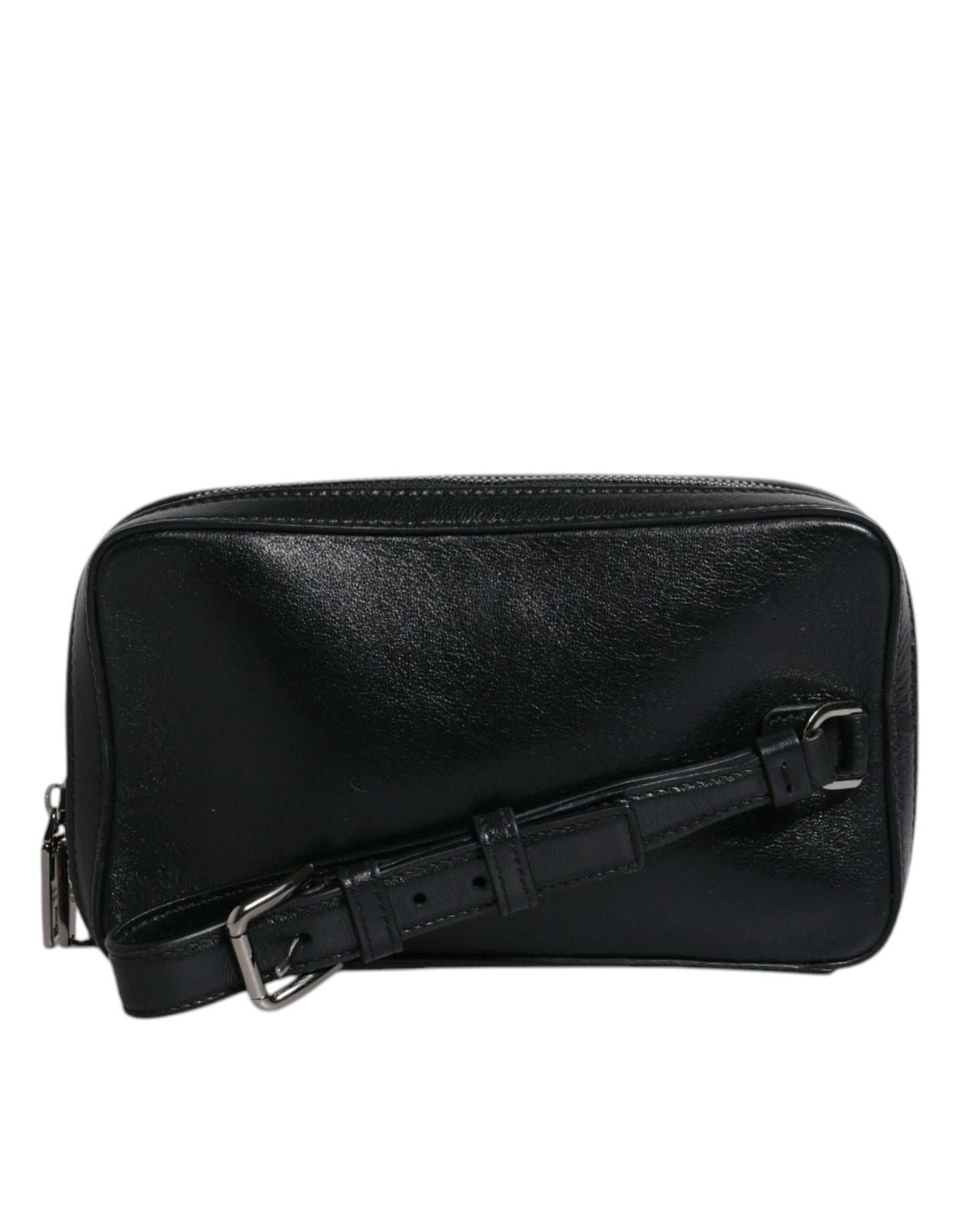 Dolce & Gabbana Black Leather LED Logo Wrist Strap Clutch Bag