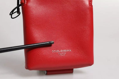 Dolce &amp; Gabbana Rotes Leder-Kartenetui mit Logo und Rundum-Reißverschluss, Geldbörse mit breitem Riemen