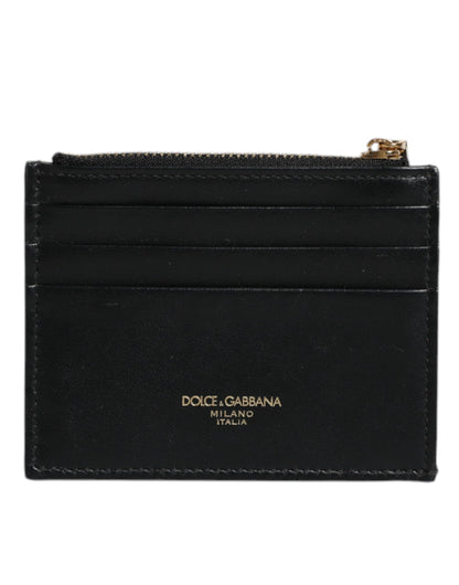 Dolce &amp; Gabbana - Kartenetui aus schwarzem Leder mit DG-Logo und Reißverschluss