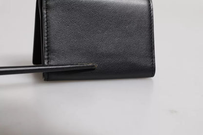 Dolce & Gabbana Black Leather Folding Card Holder Logo Print Wallet