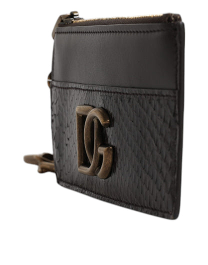 Dolce & Gabbana Brown Exotic Leather DG Logo Card Holder Wallet