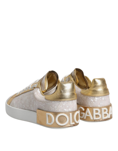 Dolce &amp; Gabbana Weiße Portofino Perlmutt Sneakers Freizeitschuhe