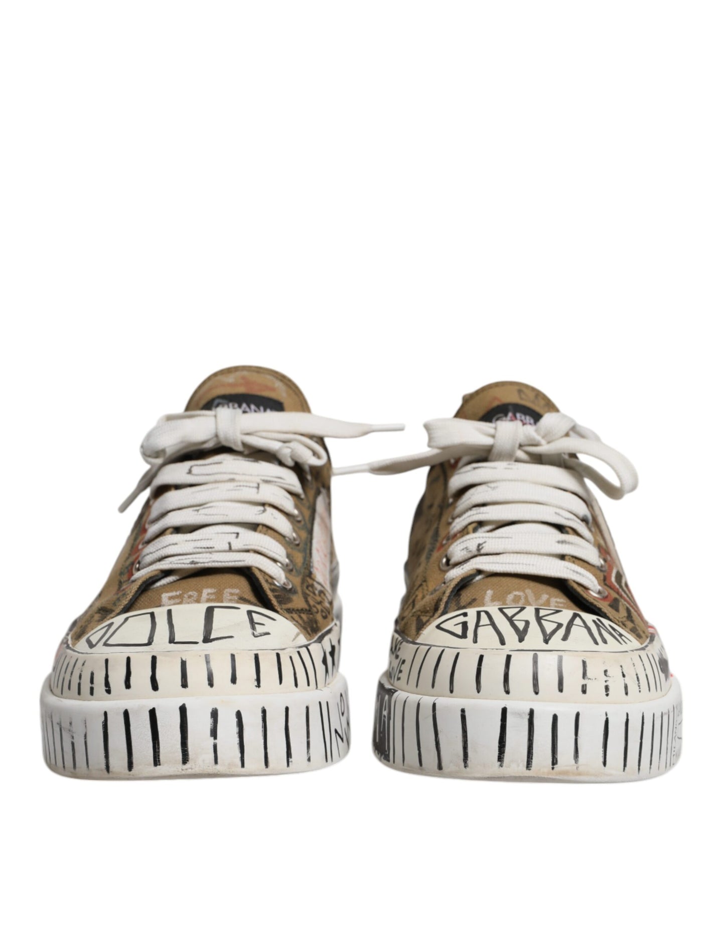 Dolce &amp; Gabbana – Niedrige Sneakers aus Canvas mit Logo-Print in Braun