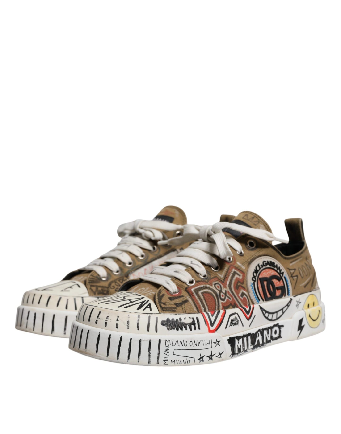 Dolce &amp; Gabbana – Niedrige Sneakers aus Canvas mit Logo-Print in Braun