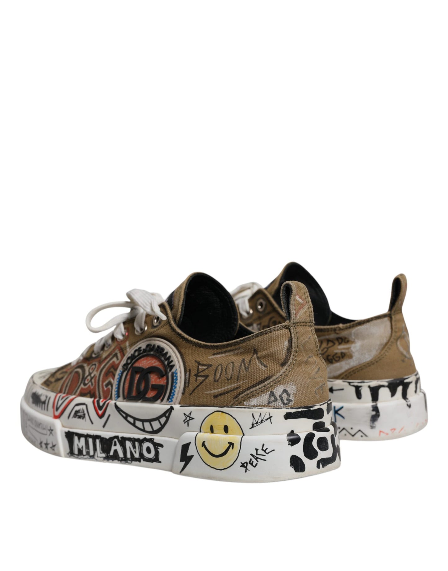 Dolce & Gabbana Brown Canvas Low Top Logo Print Sneakers Shoes