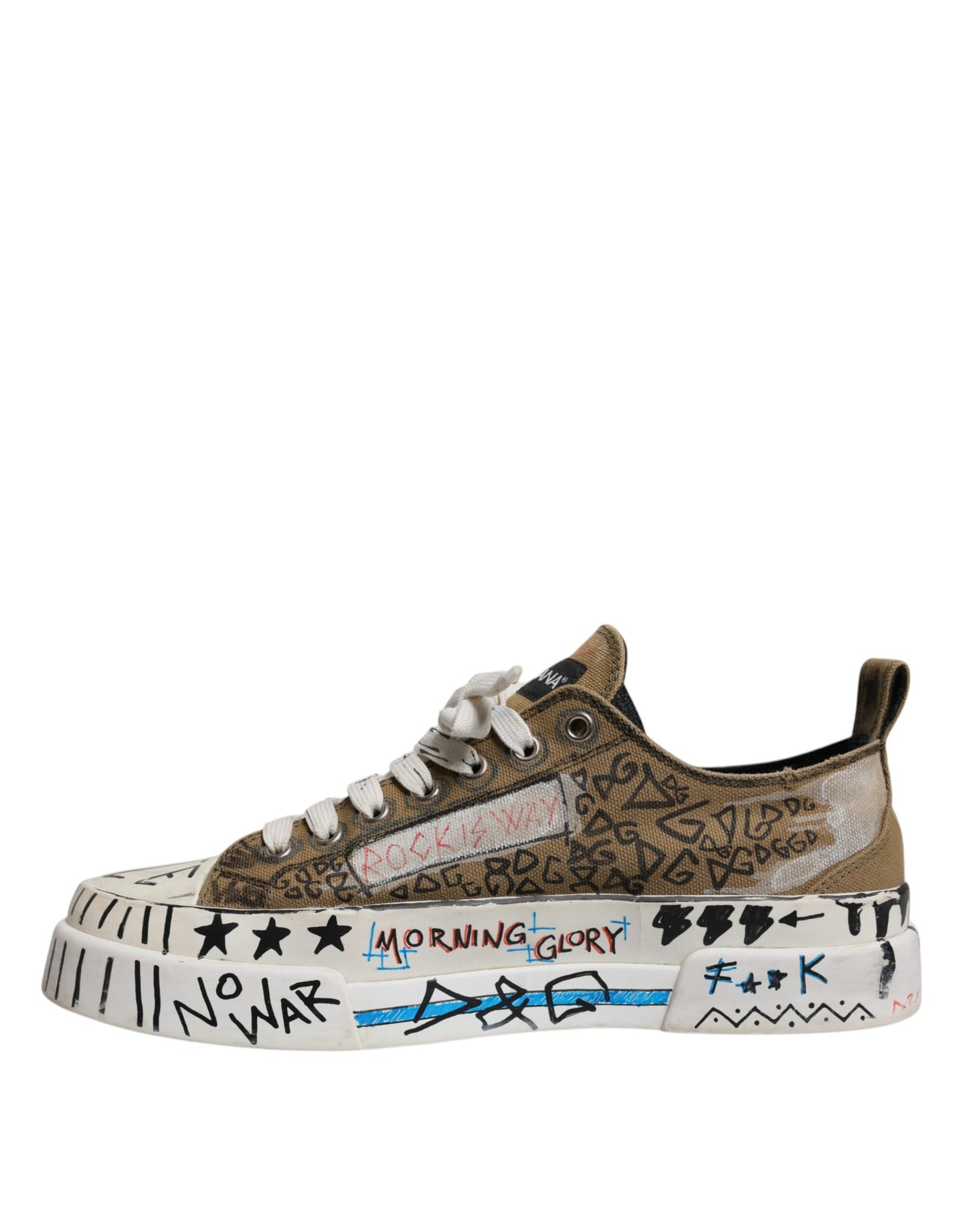 Dolce &amp; Gabbana – Niedrige Sneakers aus Canvas mit Logo-Print in Braun