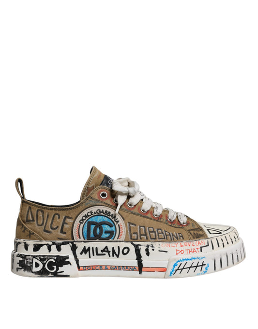 Dolce &amp; Gabbana – Niedrige Sneakers aus Canvas mit Logo-Print in Braun