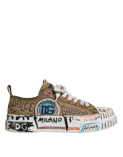 Dolce &amp; Gabbana – Niedrige Sneakers aus Canvas mit Logo-Print in Braun