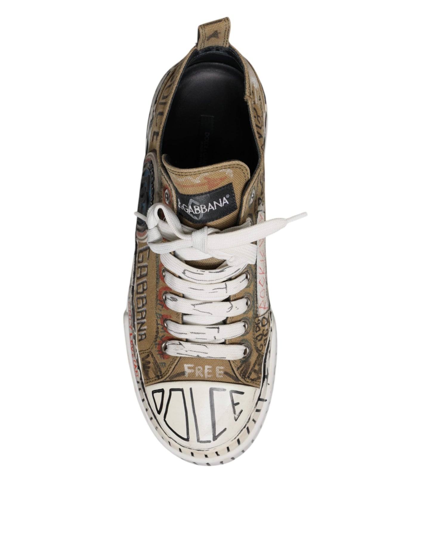 Dolce &amp; Gabbana – Niedrige Sneakers aus Canvas mit Logo-Print in Braun