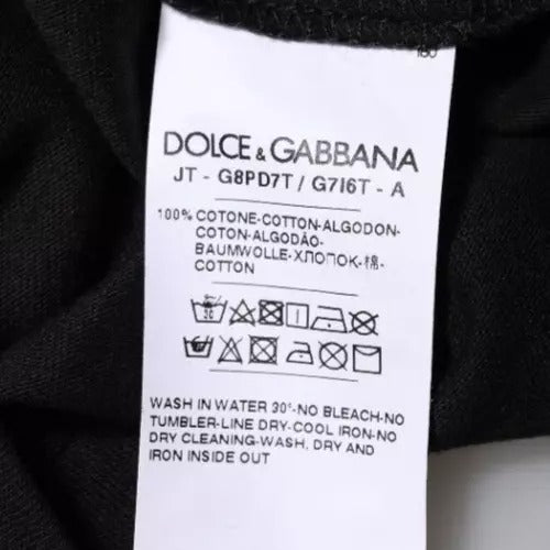 Dolce & Gabbana Black Logo Print Cotton Crew Neck T-shirt