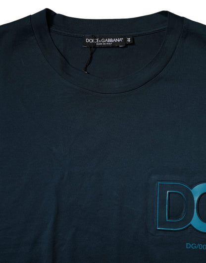 Dolce &amp; Gabbana – Blaues T-Shirt mit Rundhalsausschnitt und kurzen Ärmeln und Logo