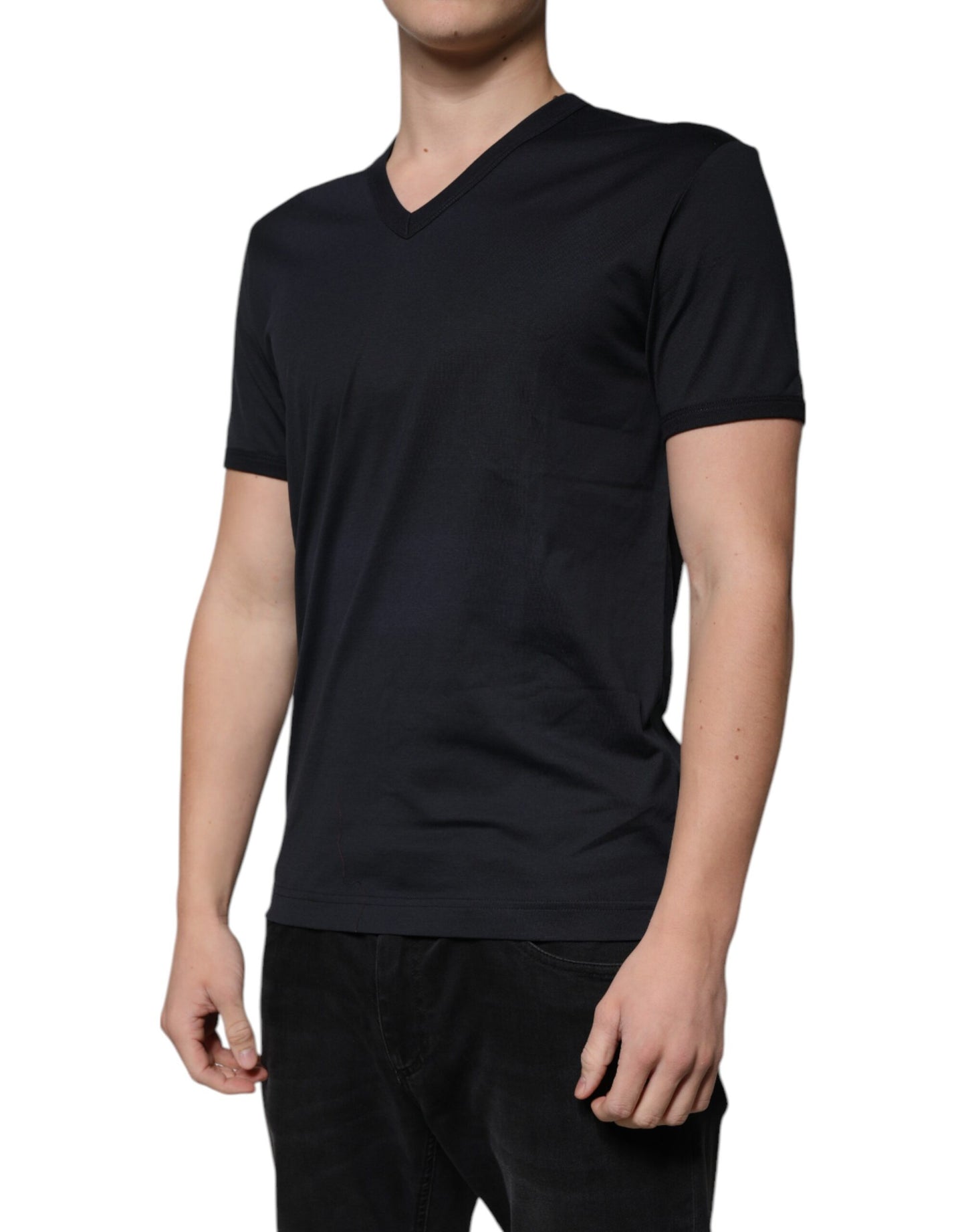 Dolce & Gabbana Black Cotton V-neck Short Sleeves T-shirt