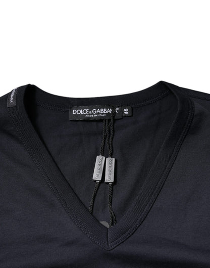 Dolce & Gabbana Black Cotton V-neck Short Sleeves T-shirt