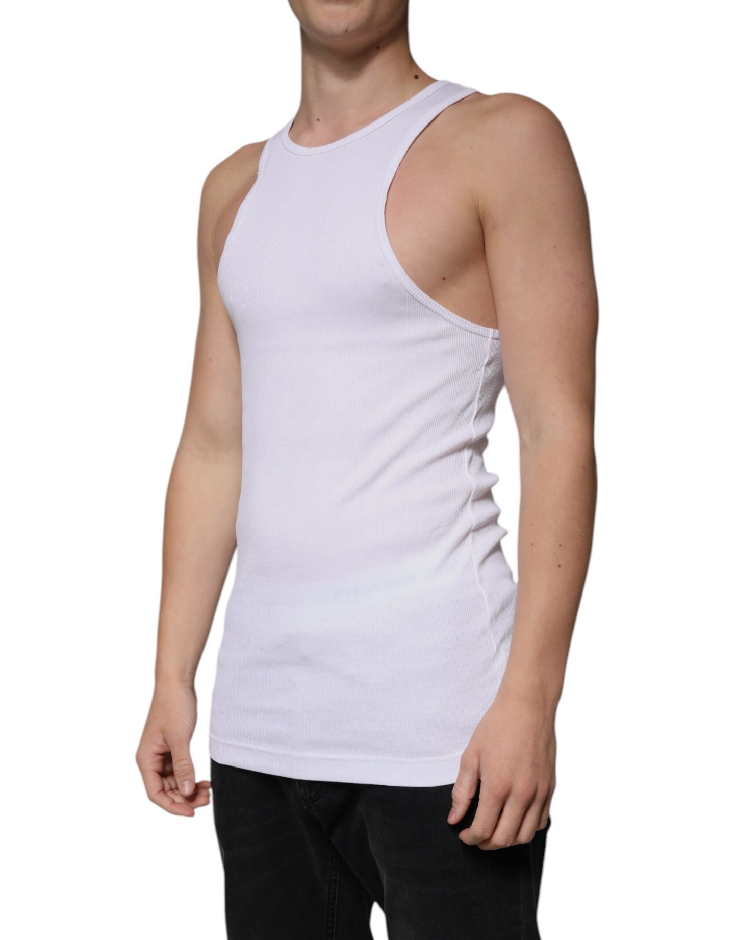 Dolce & Gabbana White Cotton Sleeveless Round Neck Tank T-shirt