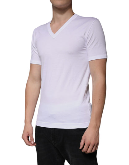 Dolce & Gabbana White Cotton V-neck Short Sleeves T-shirt