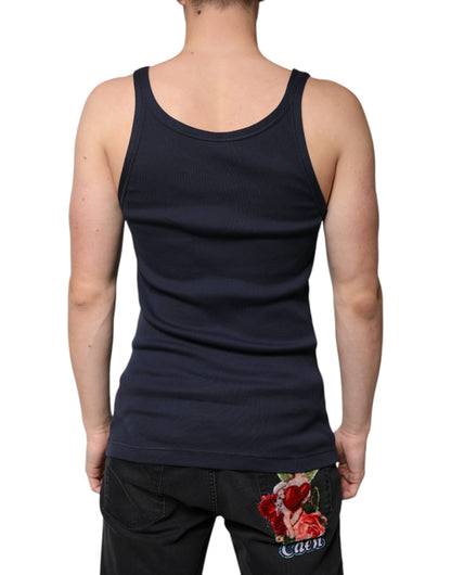 Dolce &amp; Gabbana – Ärmelloses Tank-T-Shirt aus Baumwolle mit Rundhalsausschnitt, Blau