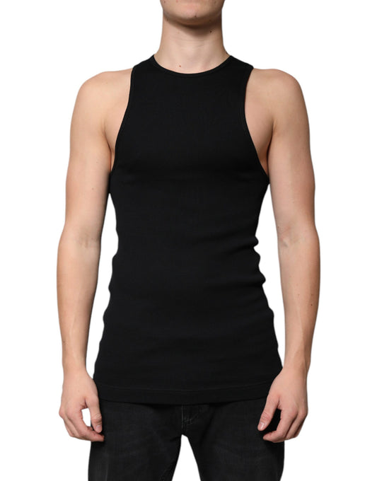 Dolce &amp; Gabbana – Schwarzes ärmelloses Tank-T-Shirt aus Baumwolle mit Rundhalsausschnitt