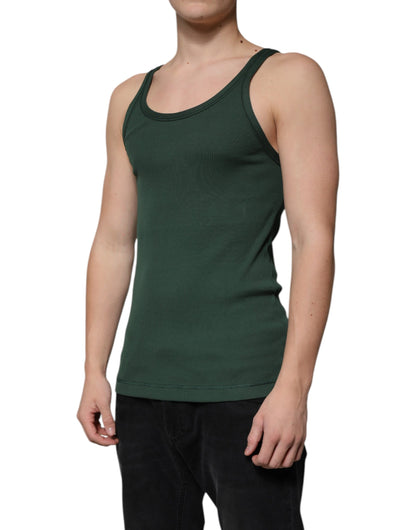 Dolce & Gabbana Green Cotton Sleeveless Round Neck Tank T-shirt