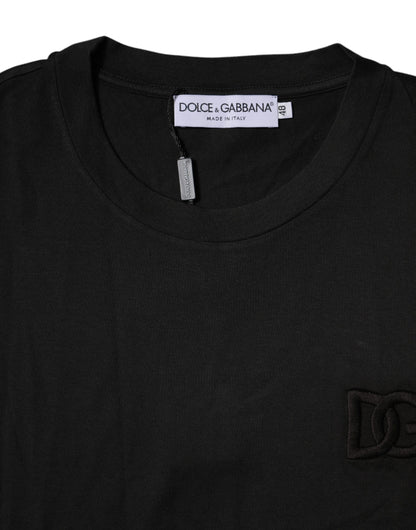 Dolce &amp; Gabbana – Schwarzes T-Shirt aus Baumwolle mit Rundhalsausschnitt und kurzen Ärmeln