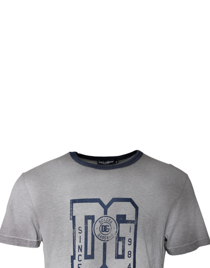 Dolce & Gabbana Gray Logo Print Cotton Crew Neck T-shirt