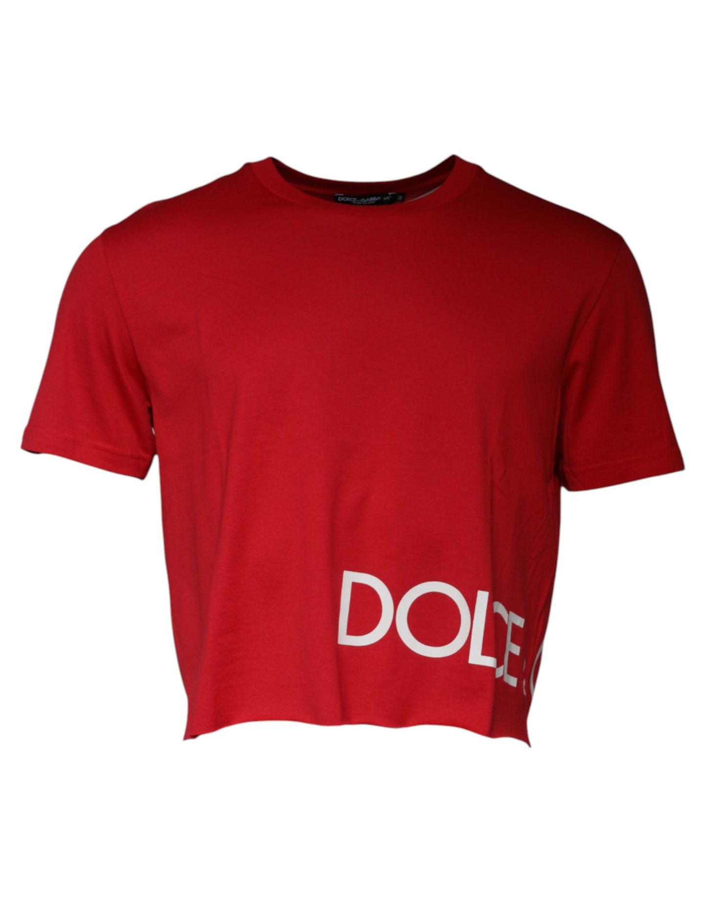 Dolce &amp; Gabbana – Kurzes T-Shirt mit Rundhalsausschnitt und Logo-Print in Rot