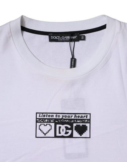 Dolce &amp; Gabbana – Weißes Baumwoll-T-Shirt mit Rundhalsausschnitt und Logo-Print