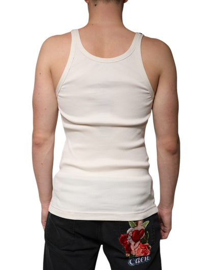 Dolce &amp; Gabbana – Ärmelloses Tank-T-Shirt aus Baumwolle mit Rundhalsausschnitt in Off-White