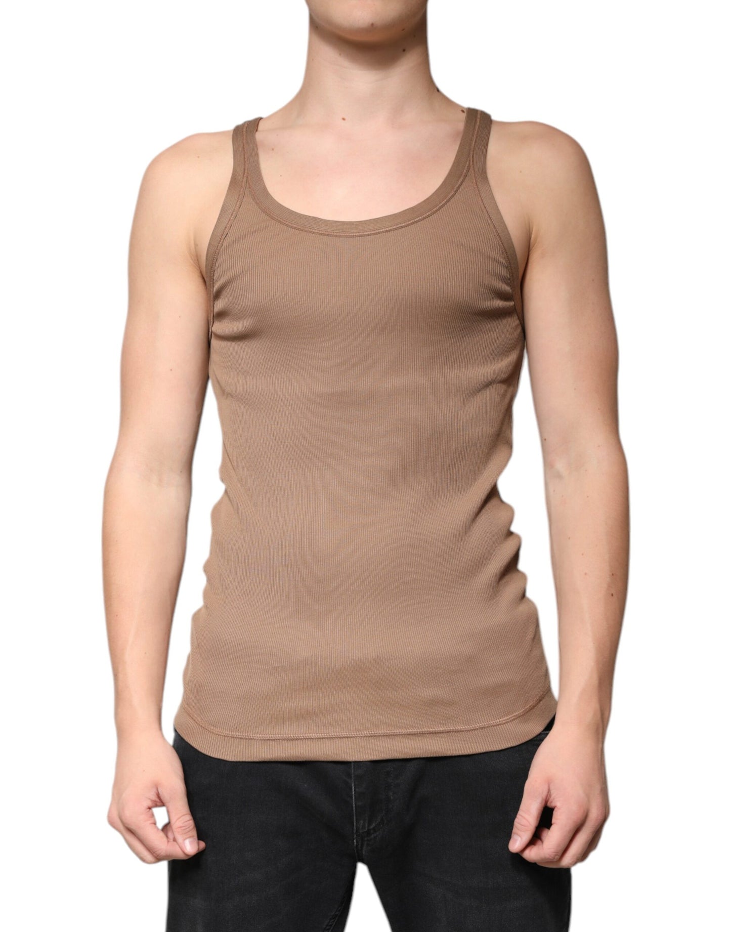 Dolce & Gabbana Brown Cotton Sleeveless Round Neck Tank T-shirt