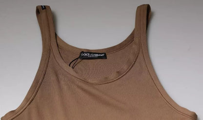 Dolce &amp; Gabbana – Ärmelloses Tank-T-Shirt aus Baumwolle mit Rundhalsausschnitt in Braun