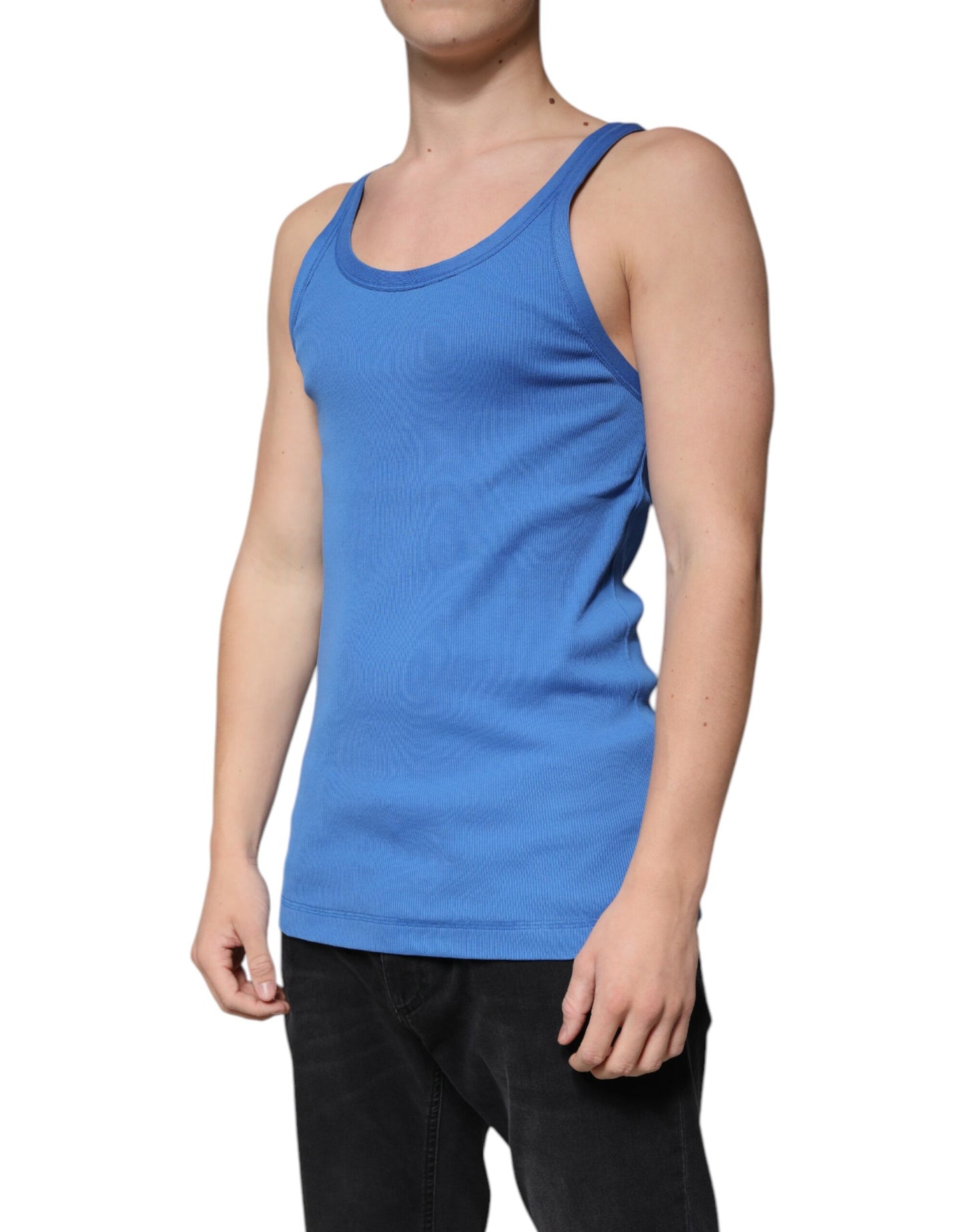 Dolce &amp; Gabbana – Ärmelloses Tank-T-Shirt aus Baumwolle mit Rundhalsausschnitt, Blau