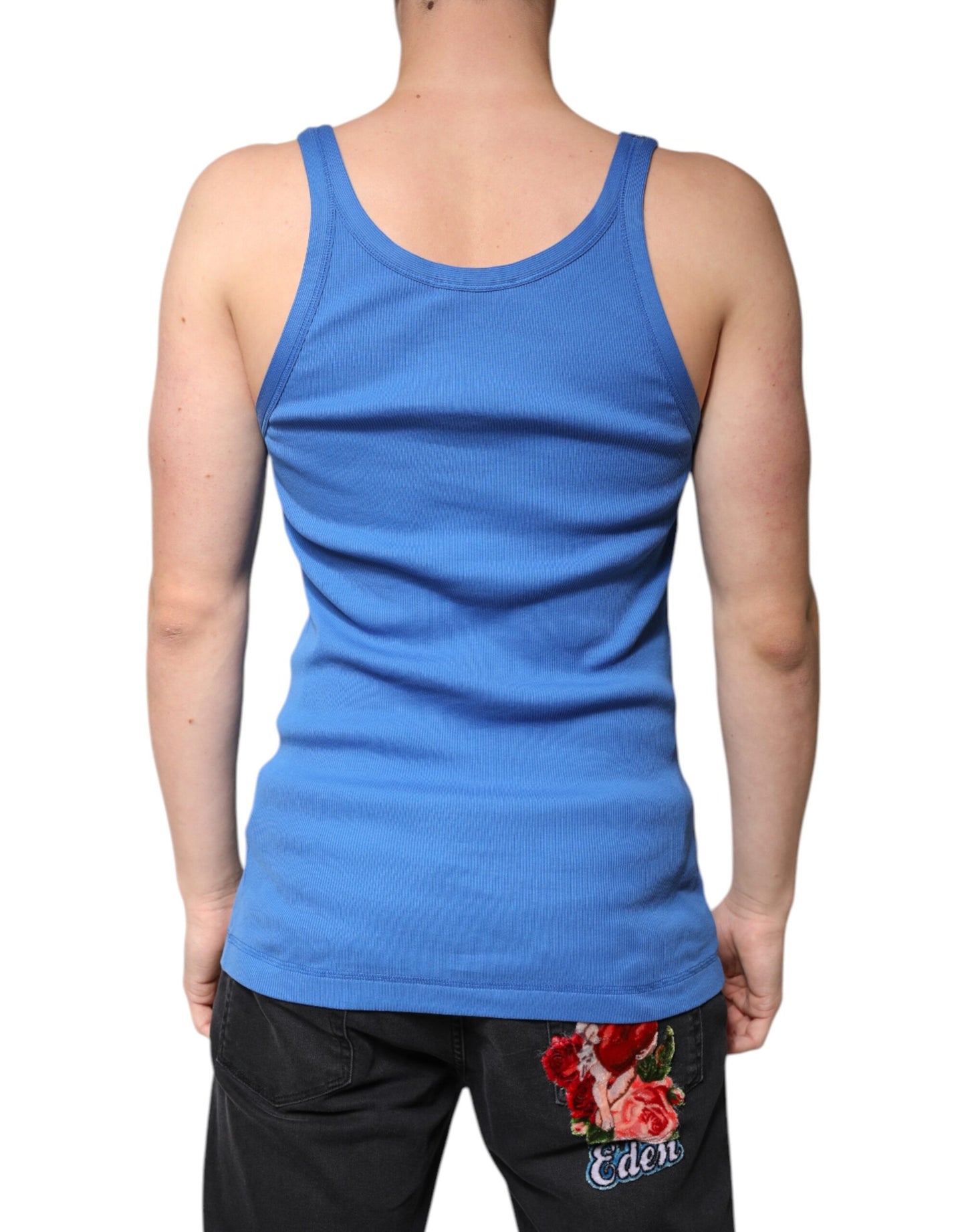 Dolce &amp; Gabbana – Ärmelloses Tank-T-Shirt aus Baumwolle mit Rundhalsausschnitt, Blau