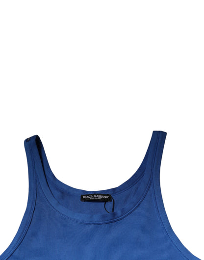 Dolce &amp; Gabbana – Ärmelloses Tank-T-Shirt aus Baumwolle mit Rundhalsausschnitt, Blau