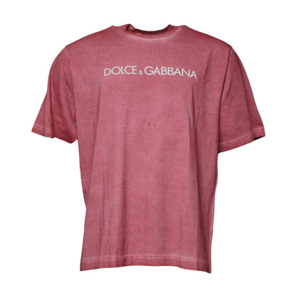 Dolce &amp; Gabbana – Rosa Baumwoll-T-Shirt mit Rundhalsausschnitt und Logo-Print