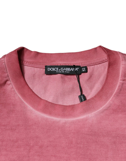 Dolce & Gabbana Pink Logo Print Cotton Crew Neck T-shirt