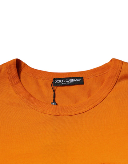 Dolce &amp; Gabbana – Oranges T-Shirt aus Baumwolle mit Rundhalsausschnitt und Logo