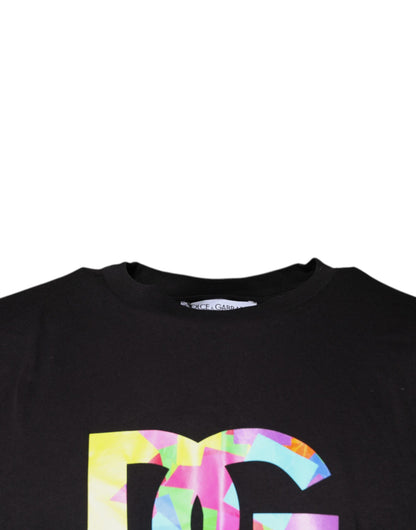 Dolce &amp; Gabbana – Schwarzes Baumwoll-T-Shirt mit Rundhalsausschnitt und Logo-Print