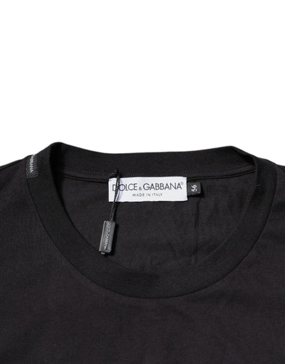 Dolce &amp; Gabbana – Schwarzes Baumwoll-T-Shirt mit Rundhalsausschnitt und Logo-Print