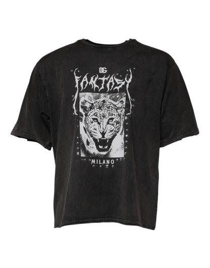 Dolce & Gabbana Gray Leopard Print Cotton Crew Neck T-shirt