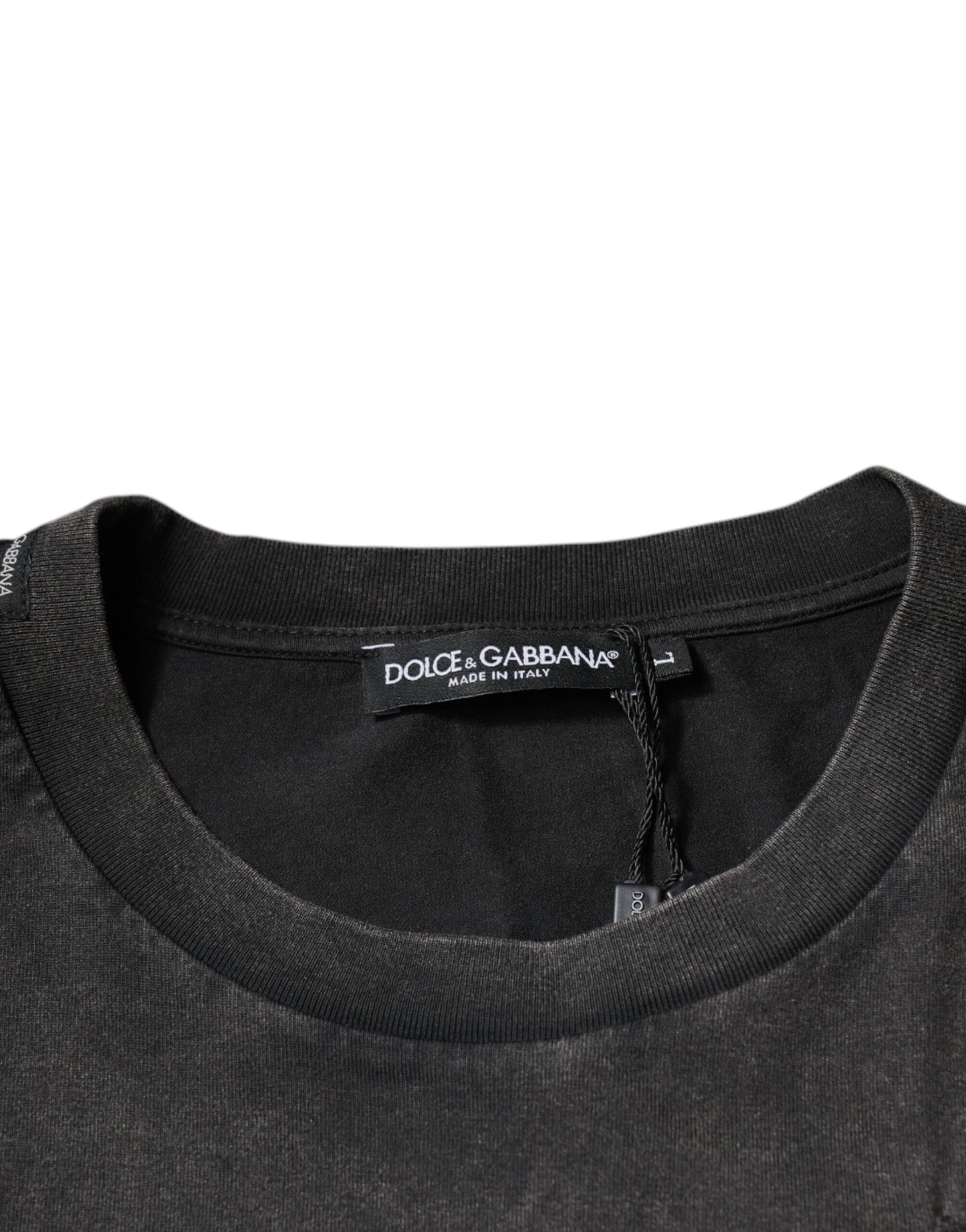 Dolce &amp; Gabbana – Graues Baumwoll-T-Shirt mit Rundhalsausschnitt und Leopardenmuster